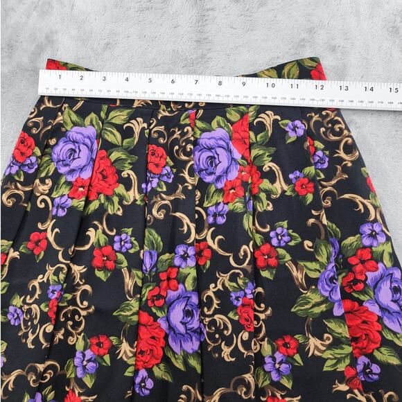 Vintage 80s Koret Floral Filagree Top Pleated Skirt Set Size 14 Black Red Purple - Picture 13 of 15